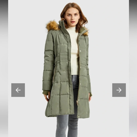 NWT Orolay Long Faux Fur Hooded Down Coat in Armygreen size XS - Picture 7 of 12